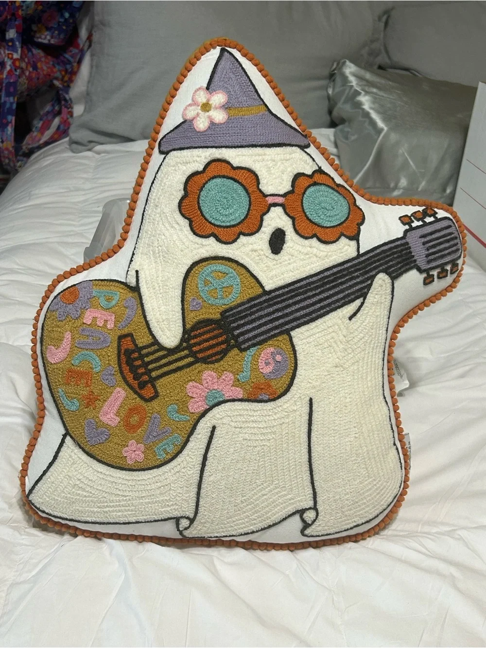Decorative Retro Ghost Guitar Pillow - Cream and Multicolor